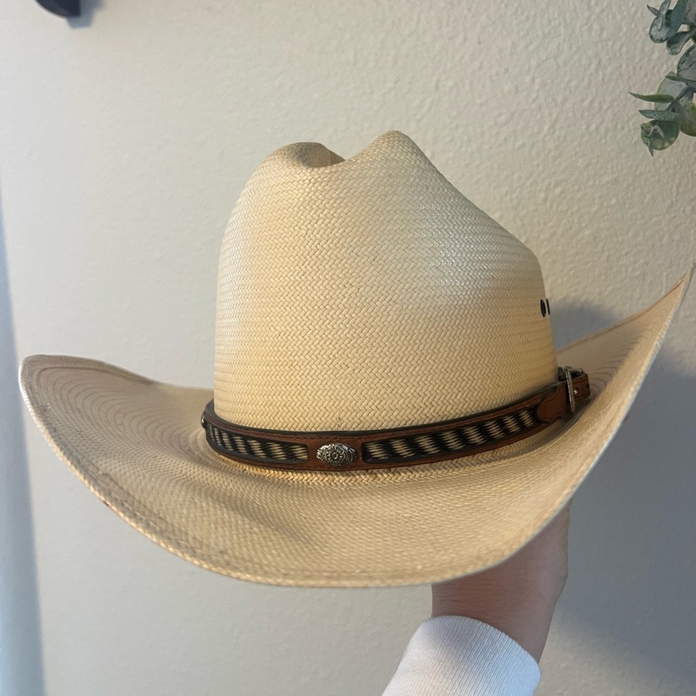 Stetson Cream Straw Cowboy Hat with Brown Band